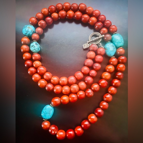 Silpada Jewelry - Silpada Turquoise and Wood Sterling Silver Toggle Necklace